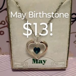 Swarovski Emerald Green May Birthstone Blown Glass Heart Pendant Necklace